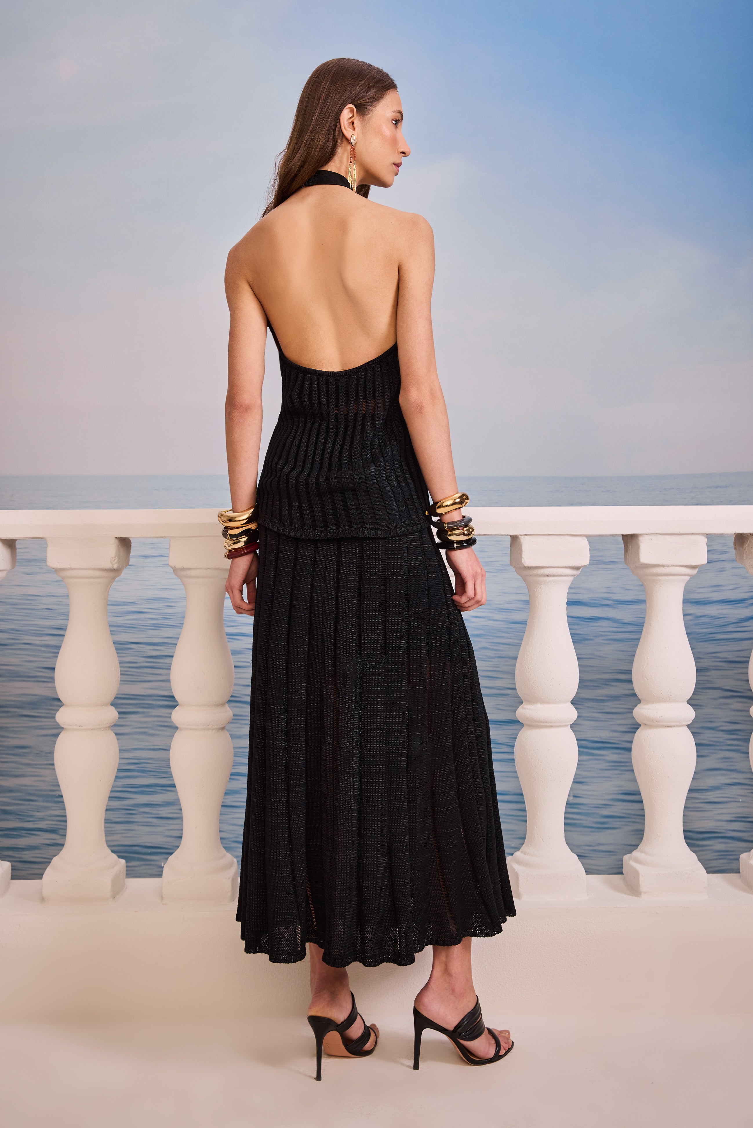 SK Black Crochet Midi Skirt