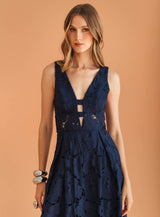 SK Dark Blue Lace Midi Dress
