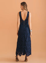 SK Dark Blue Lace Midi Dress