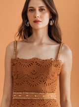 SK Golden Brown Lace Midi Dress