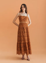 SK Golden Brown Lace Midi Dress