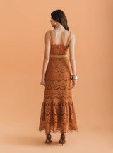 SK Golden Brown Lace Midi Dress