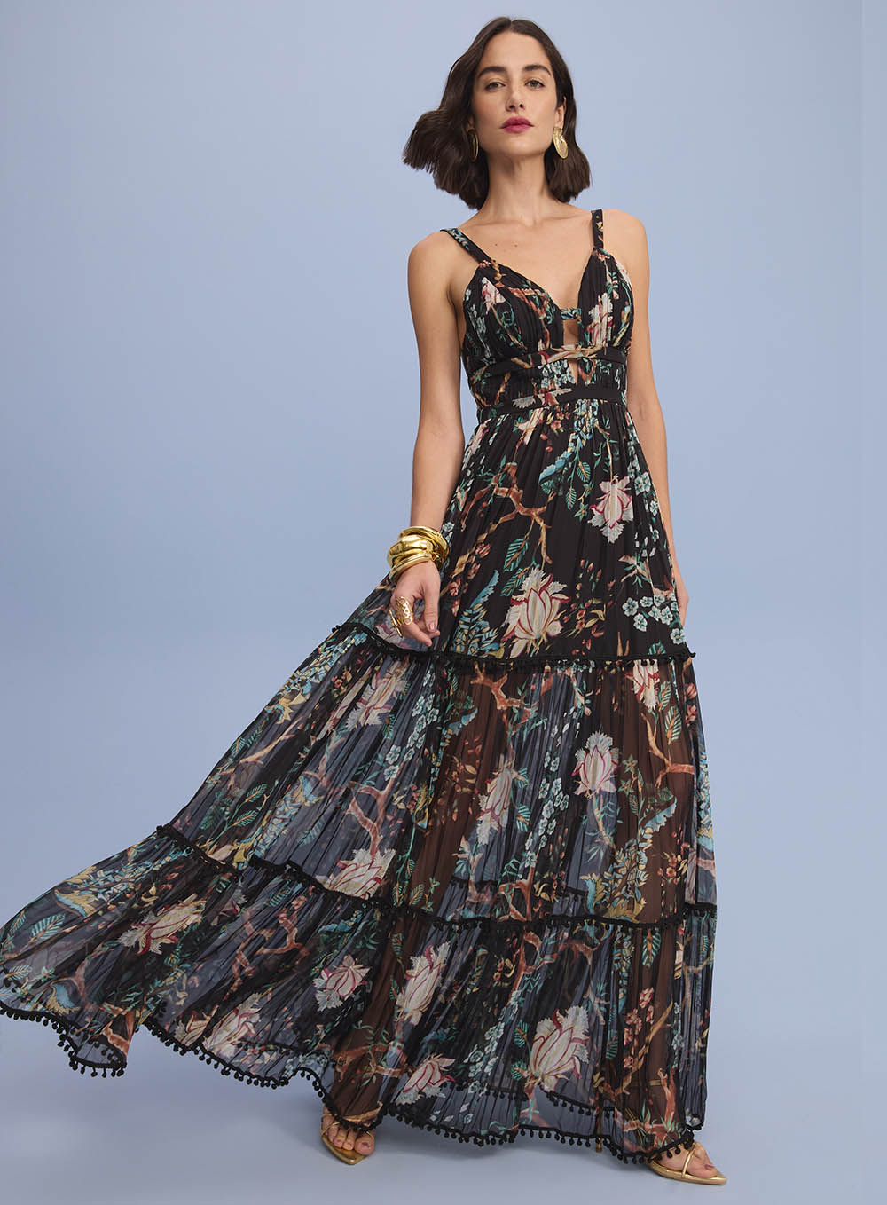 Vestido longo preto floral SK