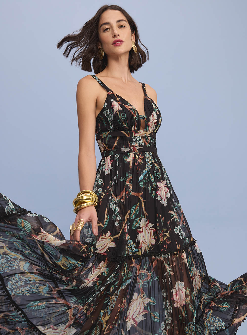 Vestido longo preto floral SK