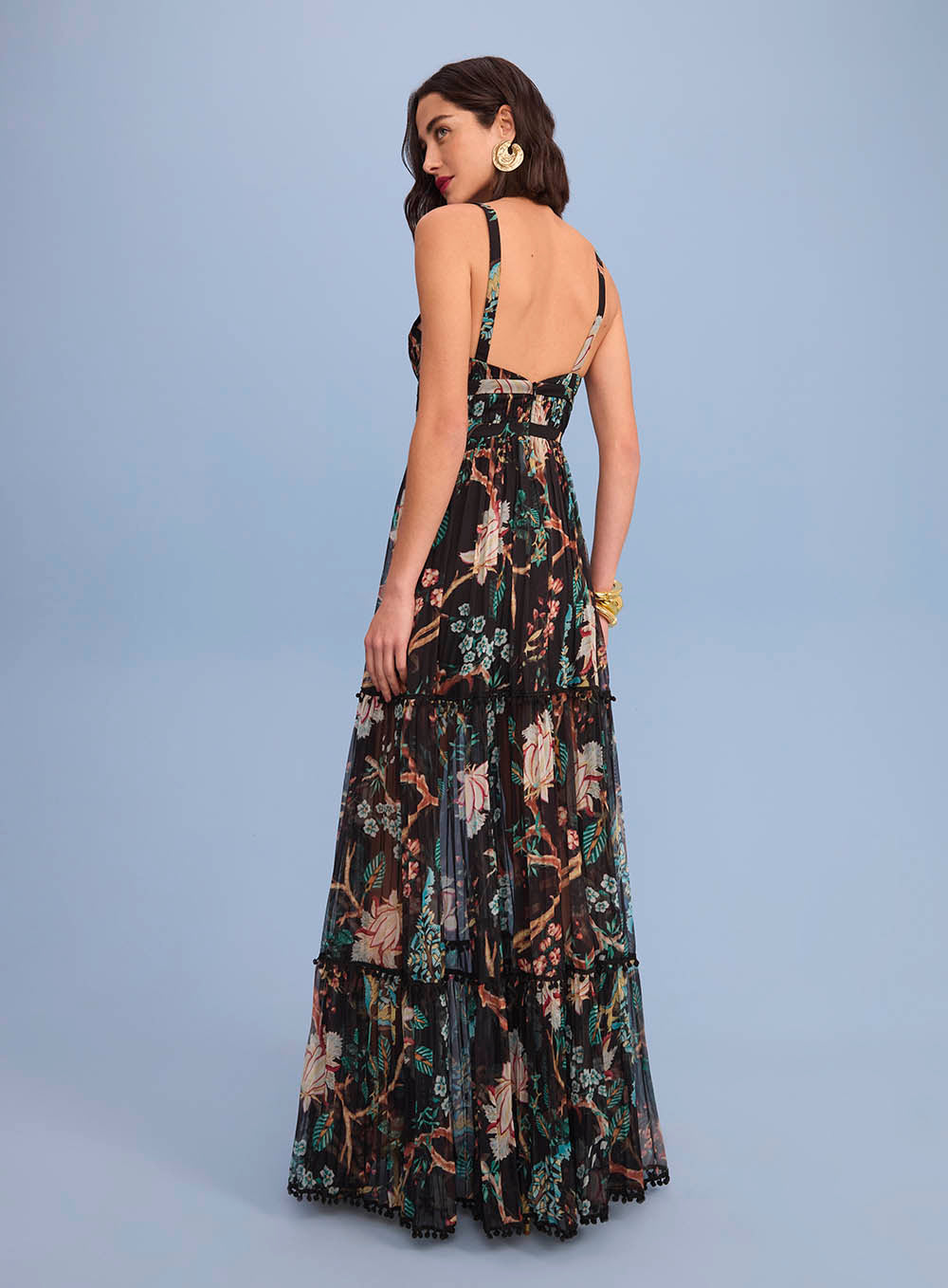 Vestido longo preto floral SK