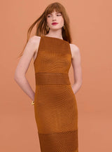 SK Golden Brown Crochet Midi Dress