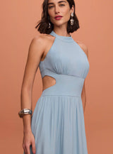 Sk Long Blue Dress With Wais Cut Out