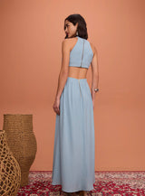 Sk Long Blue Dress With Wais Cut Out