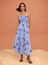 SK Stripped Midi Blue Dress