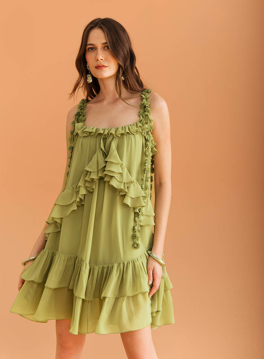 Sk Short Dress With Flower Aplications