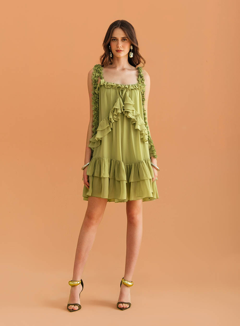 Sk Short Dress With Flower Aplications