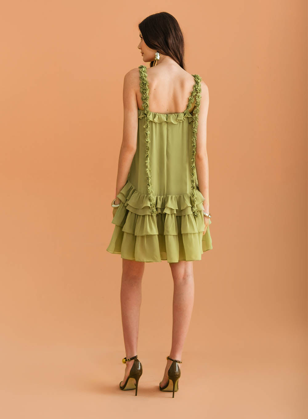 Sk Short Dress With Flower Aplications