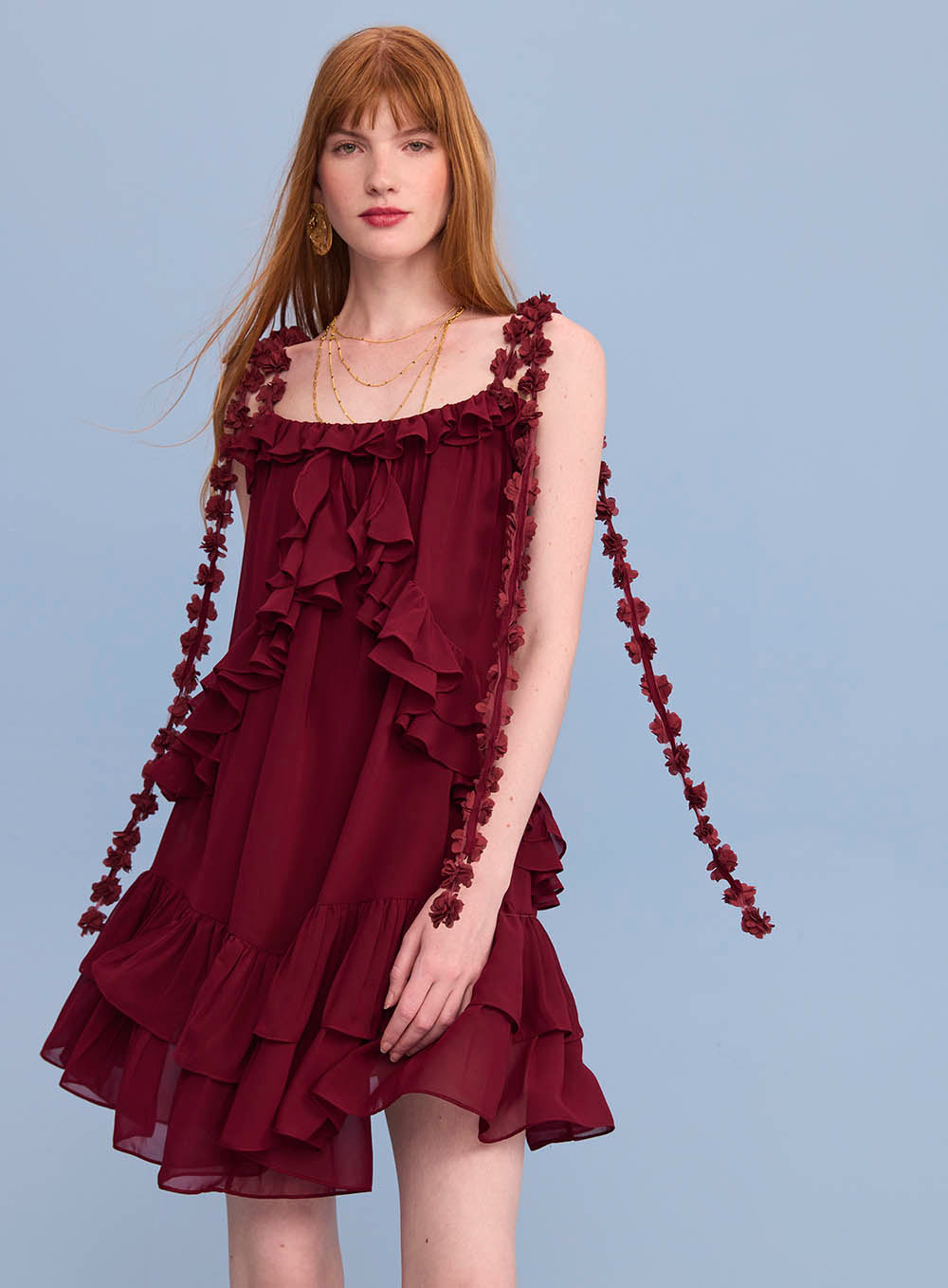 Sk Short Dress With Flower Aplications