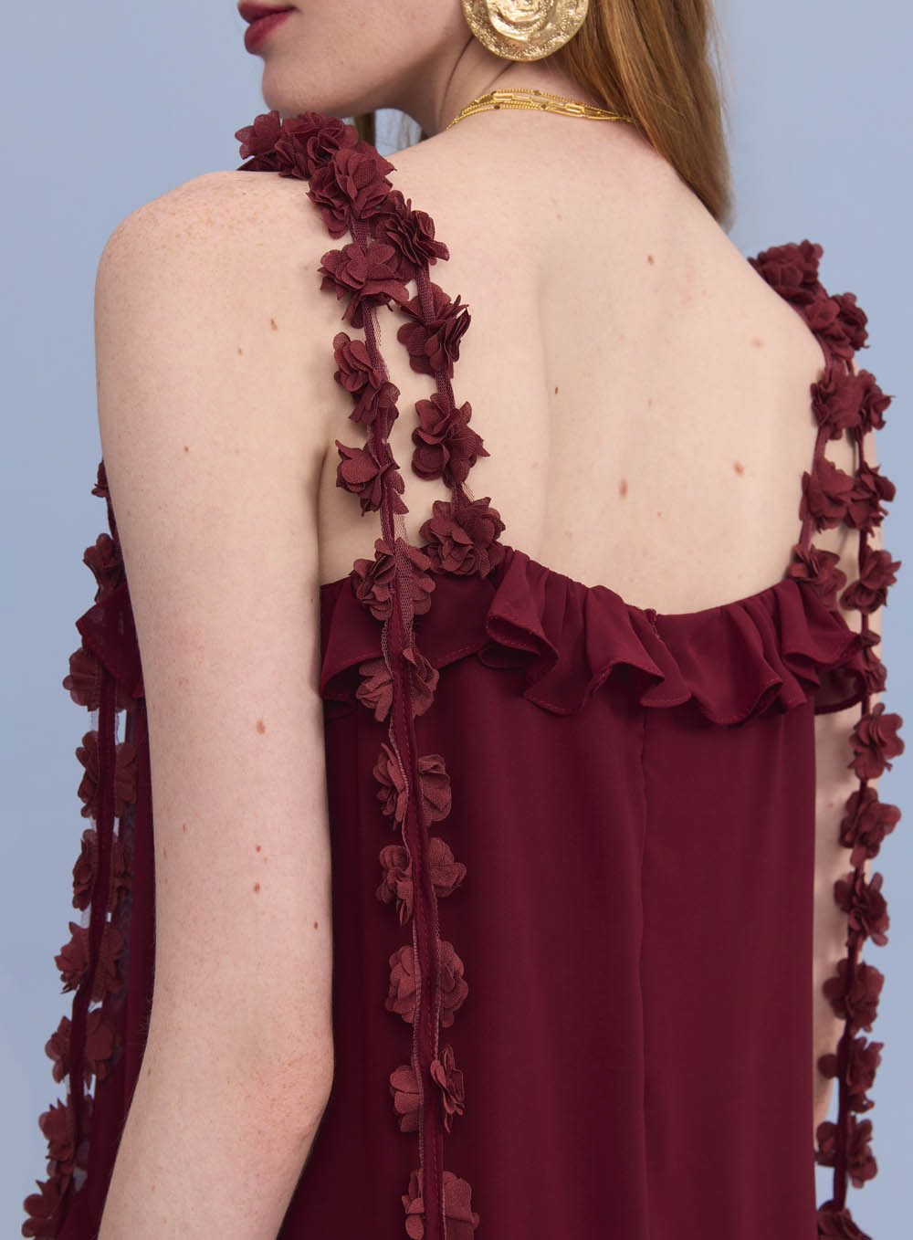 Sk Short Dress With Flower Aplications