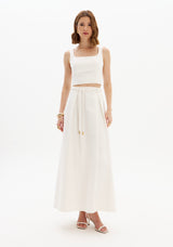 LP White Midi Lady Like Skirt