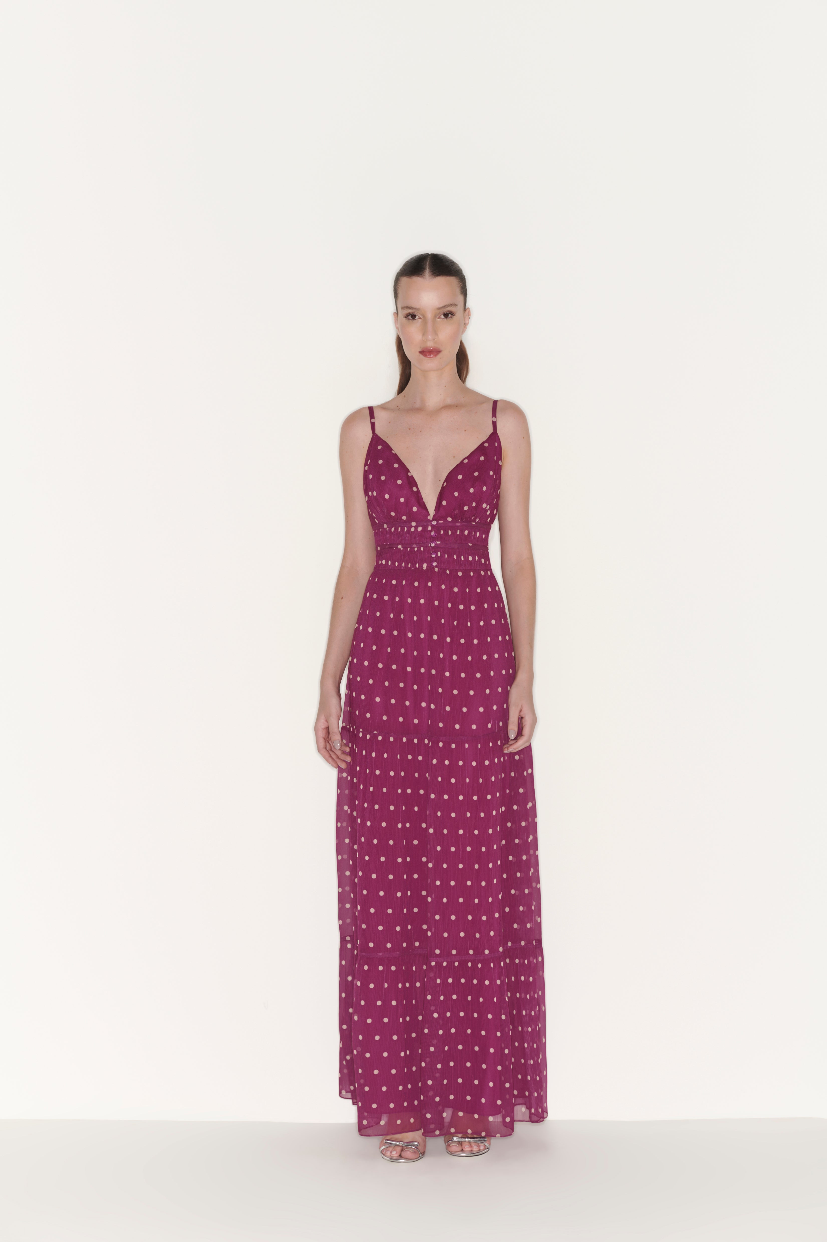 Vestido maxi de bolinhas fúcsia FC