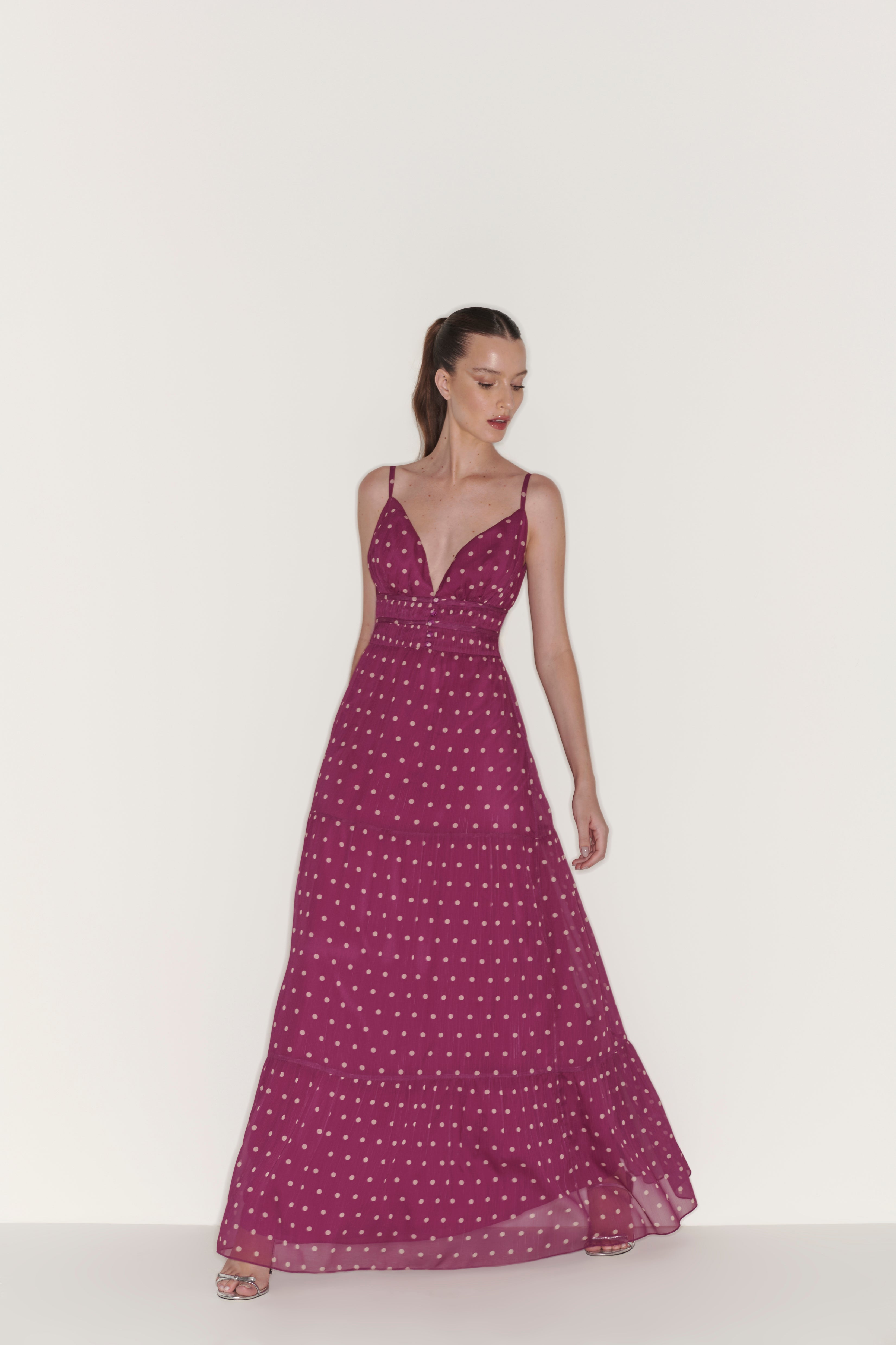 Vestido maxi de bolinhas fúcsia FC