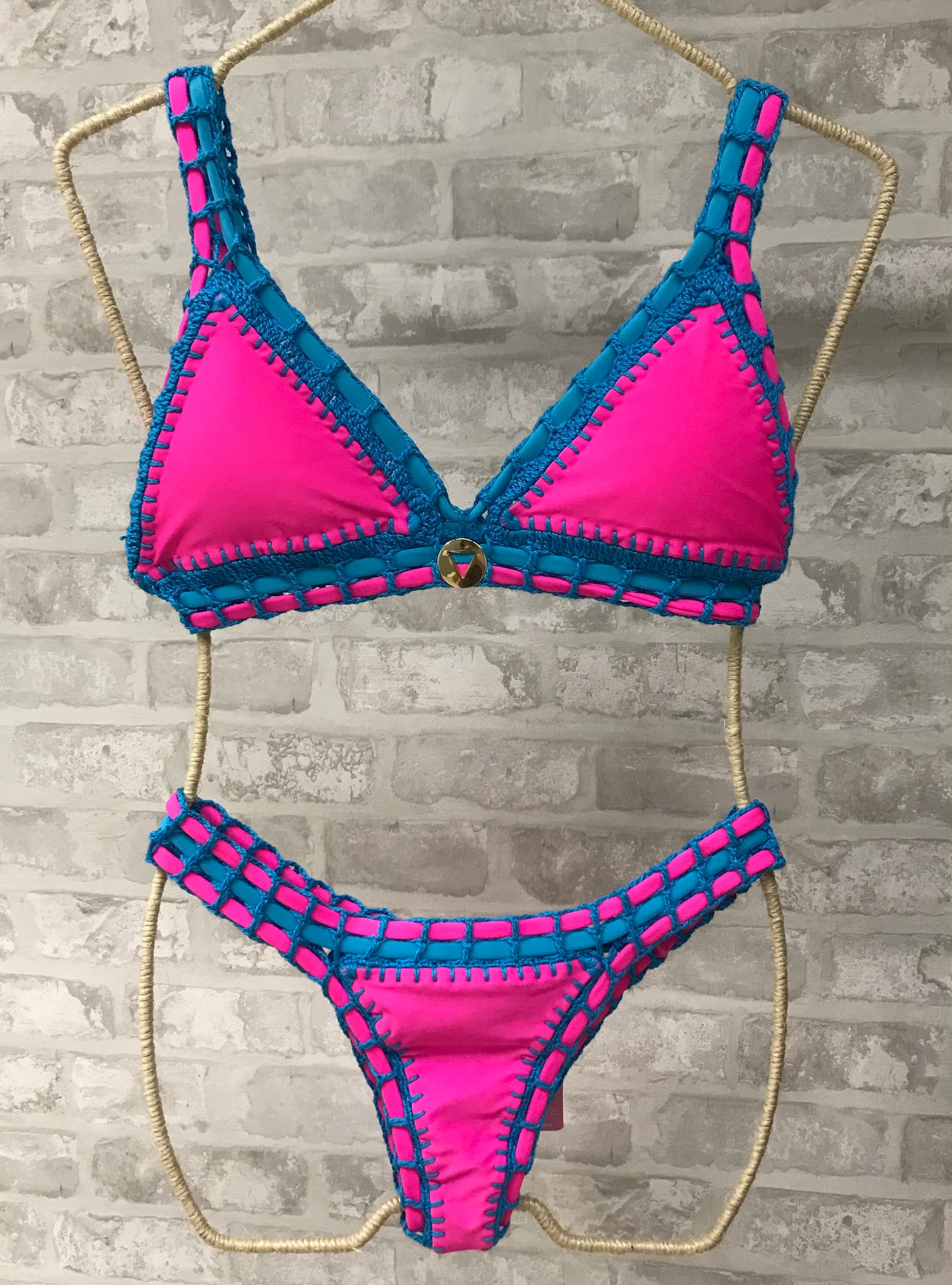 Biquíni Capri Azul/Rosa Crochê GB