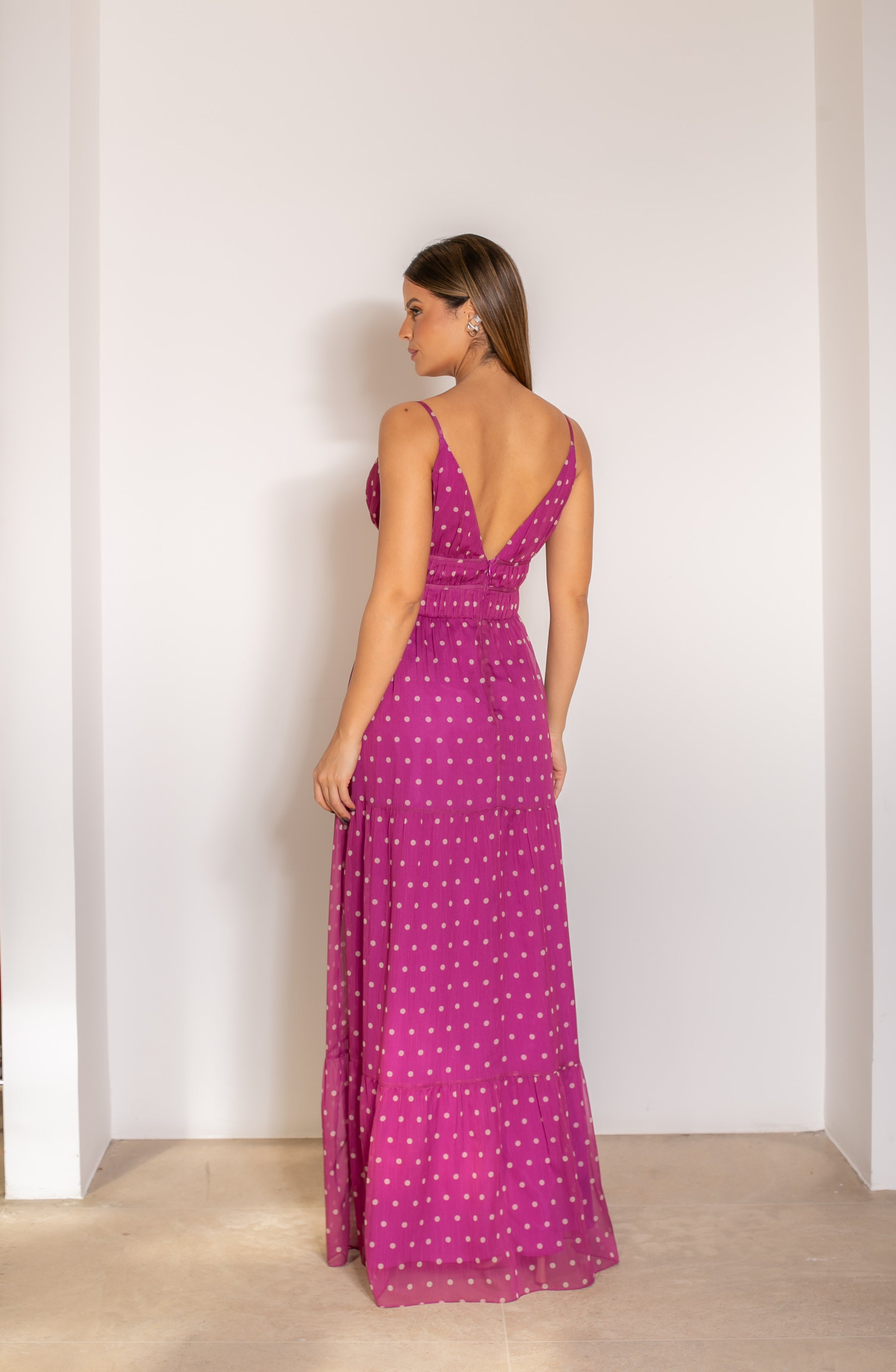 Vestido maxi de bolinhas fúcsia FC