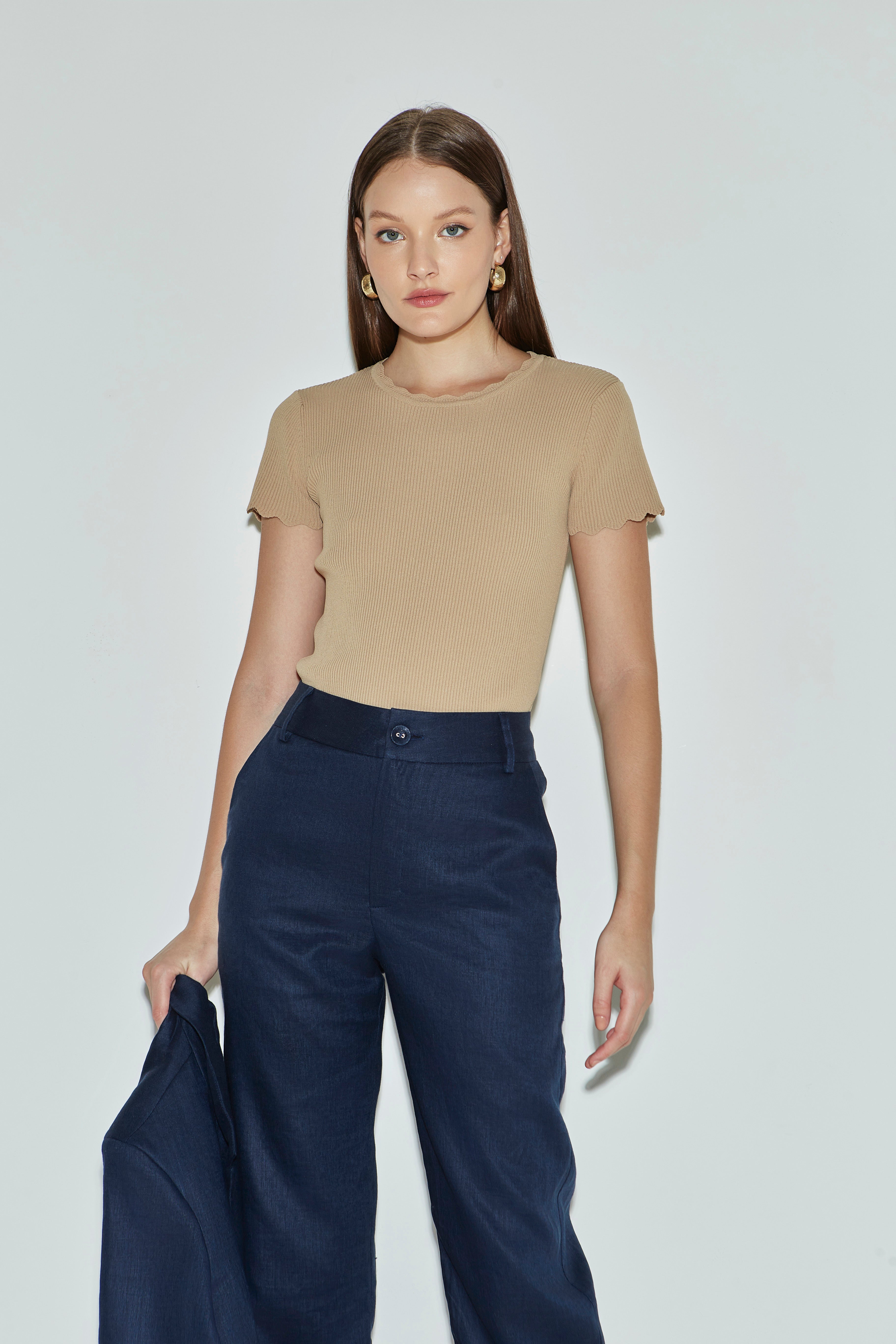 Calça de linho MN Laura em azul marinho