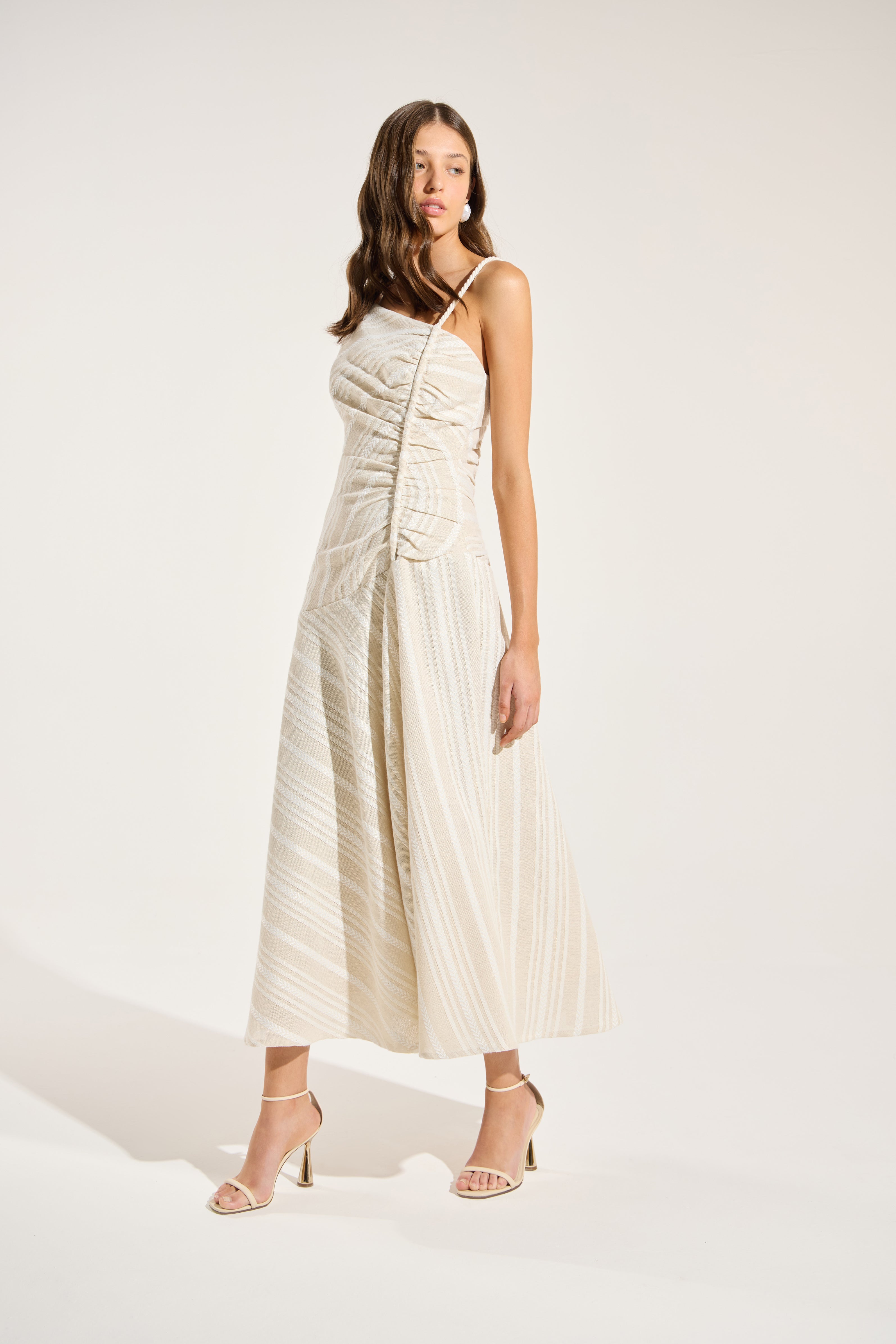 SK Beige Stripped Midi Dress
