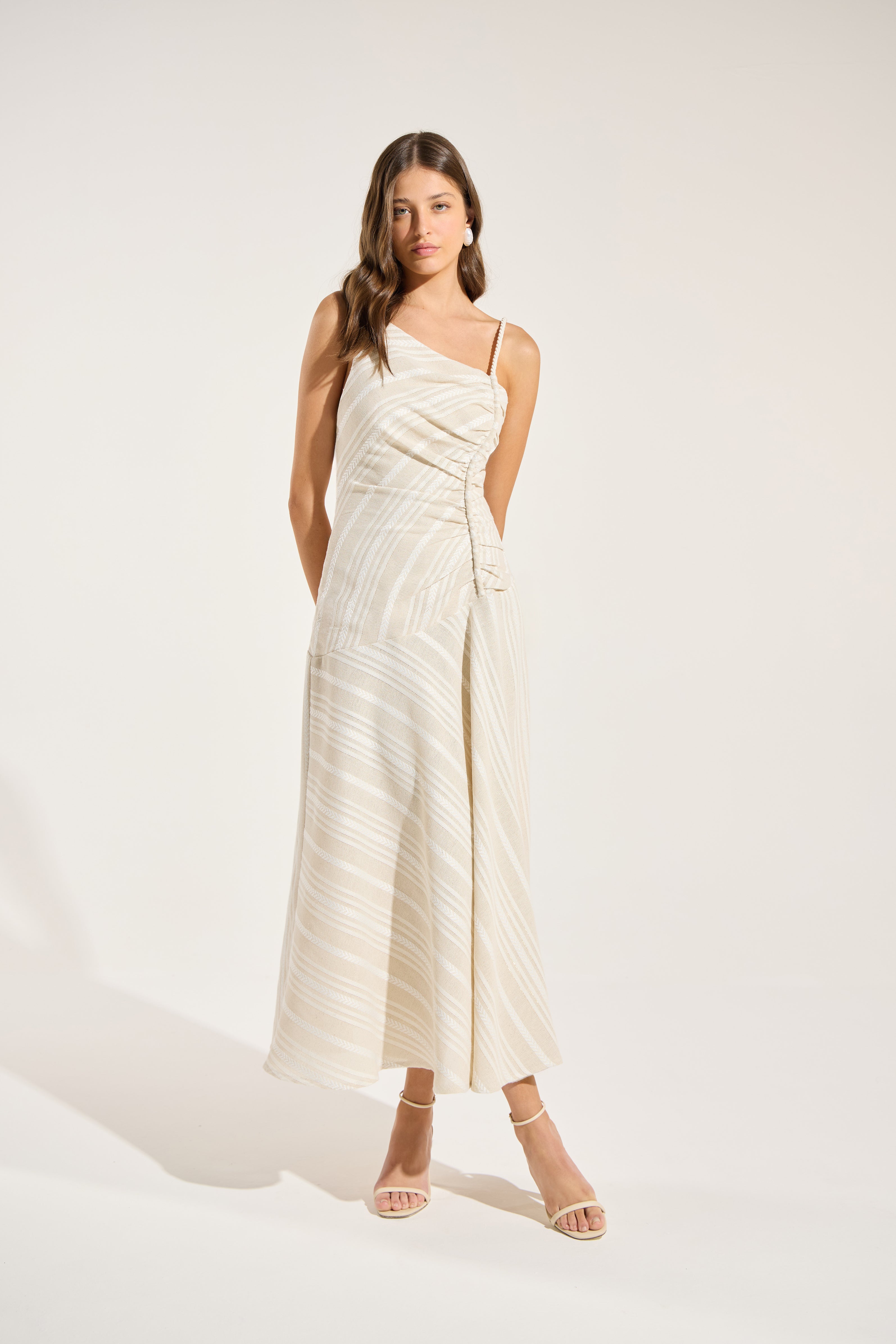 SK Beige Stripped Midi Dress