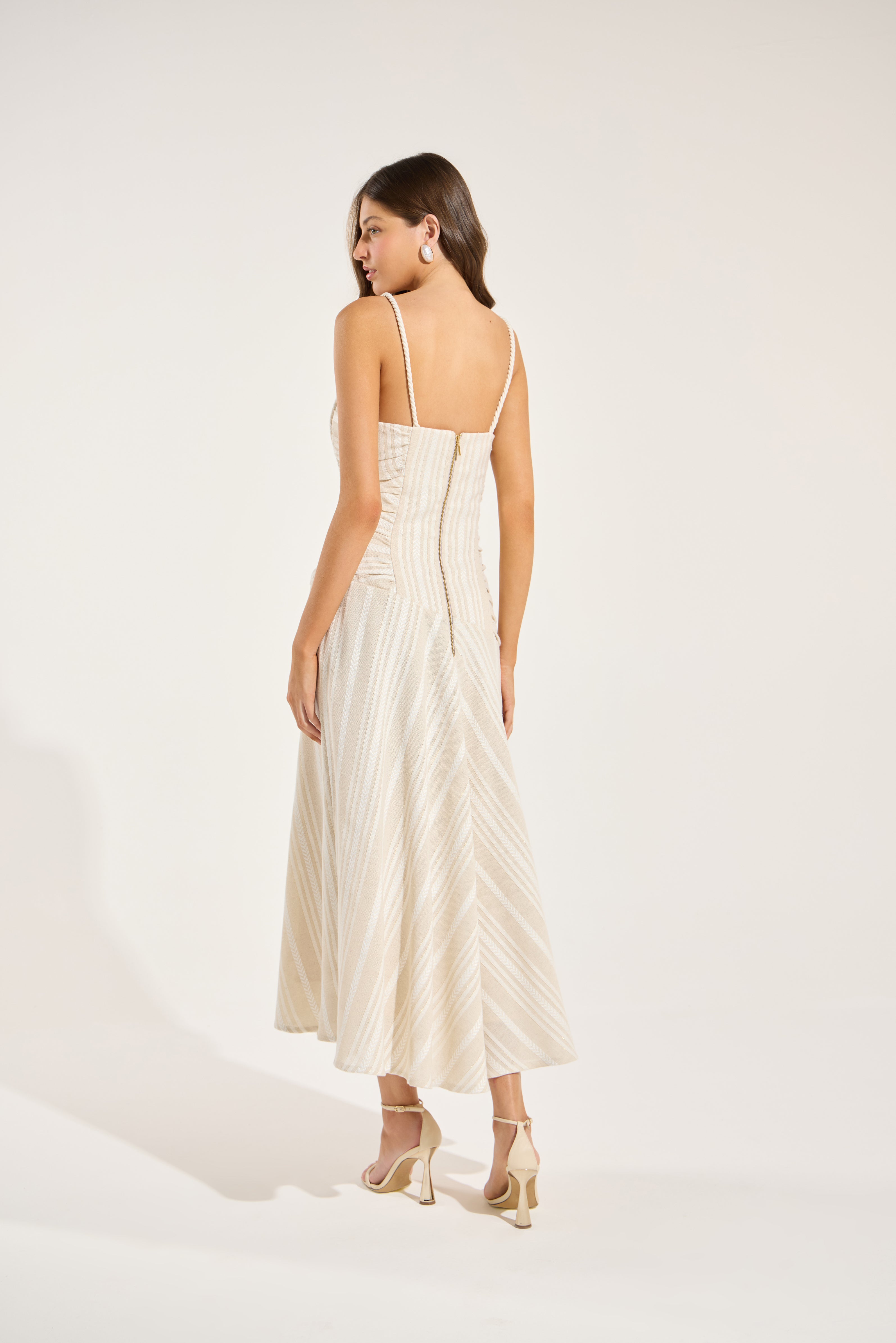 SK Beige Stripped Midi Dress
