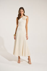 SK Beige Midi Dress With Flower Application