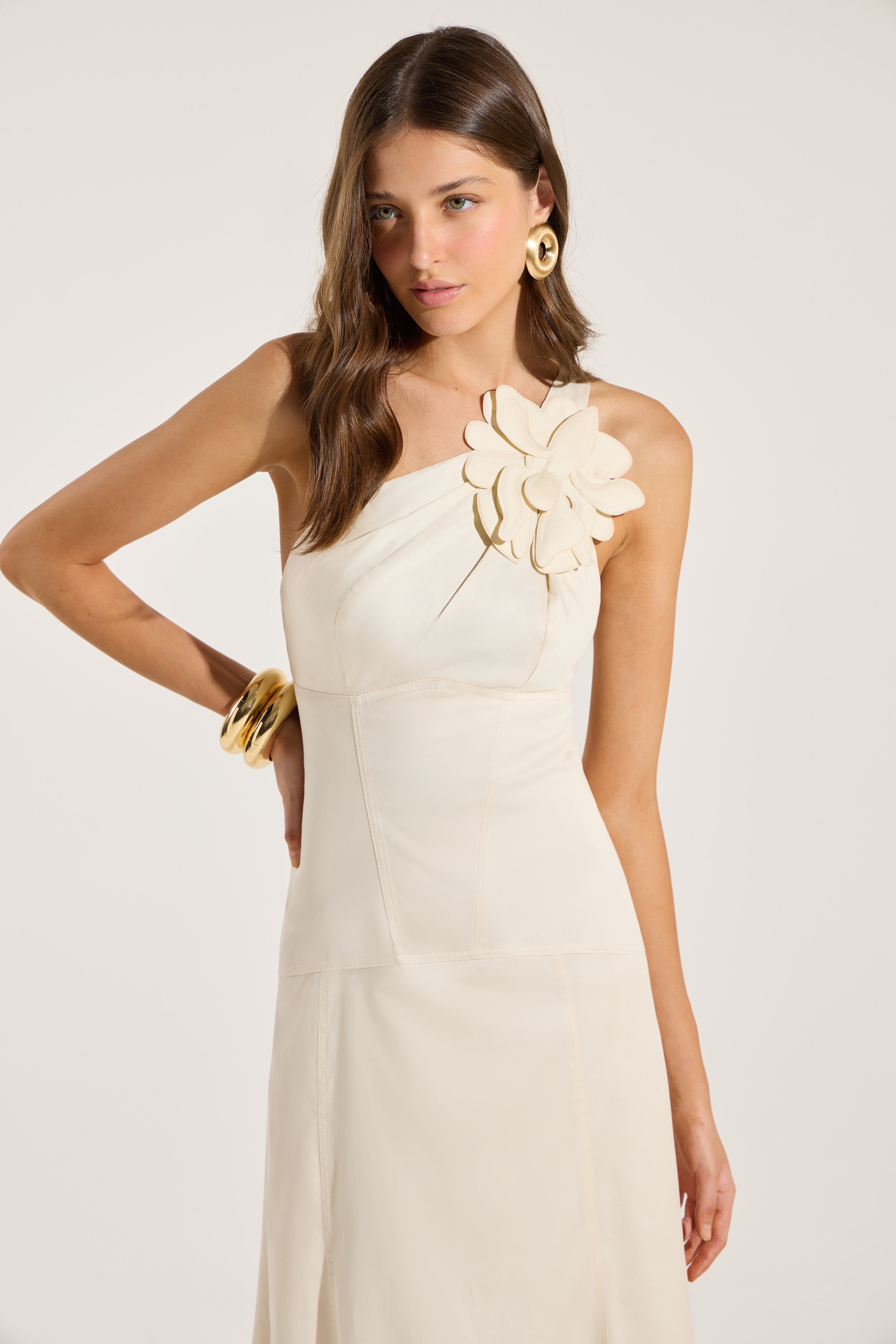 SK Beige Midi Dress With Flower Application