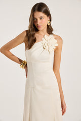 SK Beige Midi Dress With Flower Application