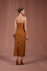 SK Midi Strapless Lace Brown Dress