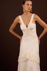 SK Light Beige Midi Dress With Lace