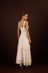 SK Light Beige Midi Dress With Lace