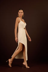 SK Off-White Midi Dress With Belt