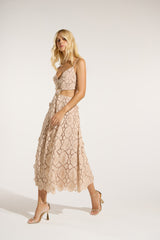 SK Beige Midi Dress With Waist Cut Out