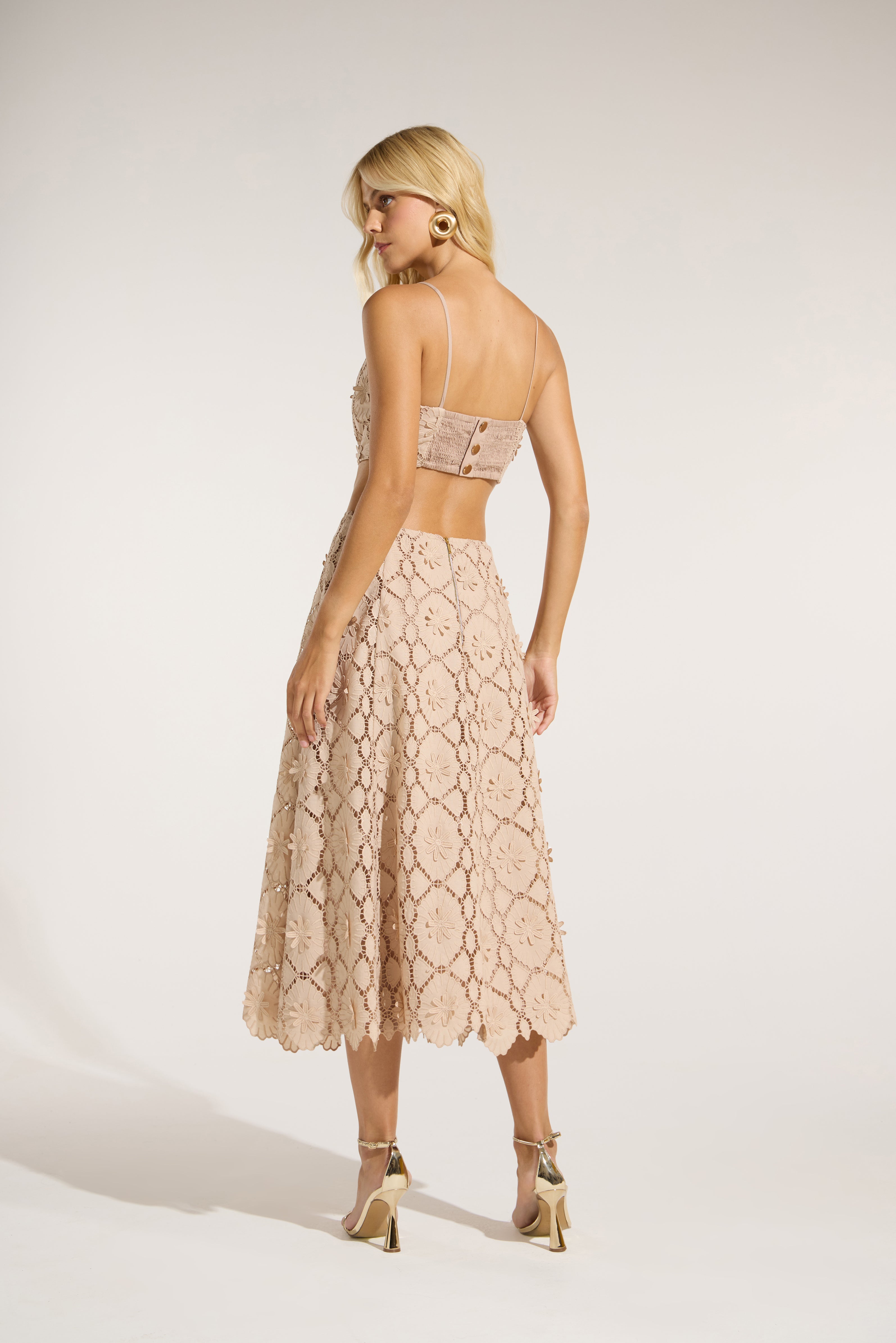 SK Beige Midi Dress With Waist Cut Out