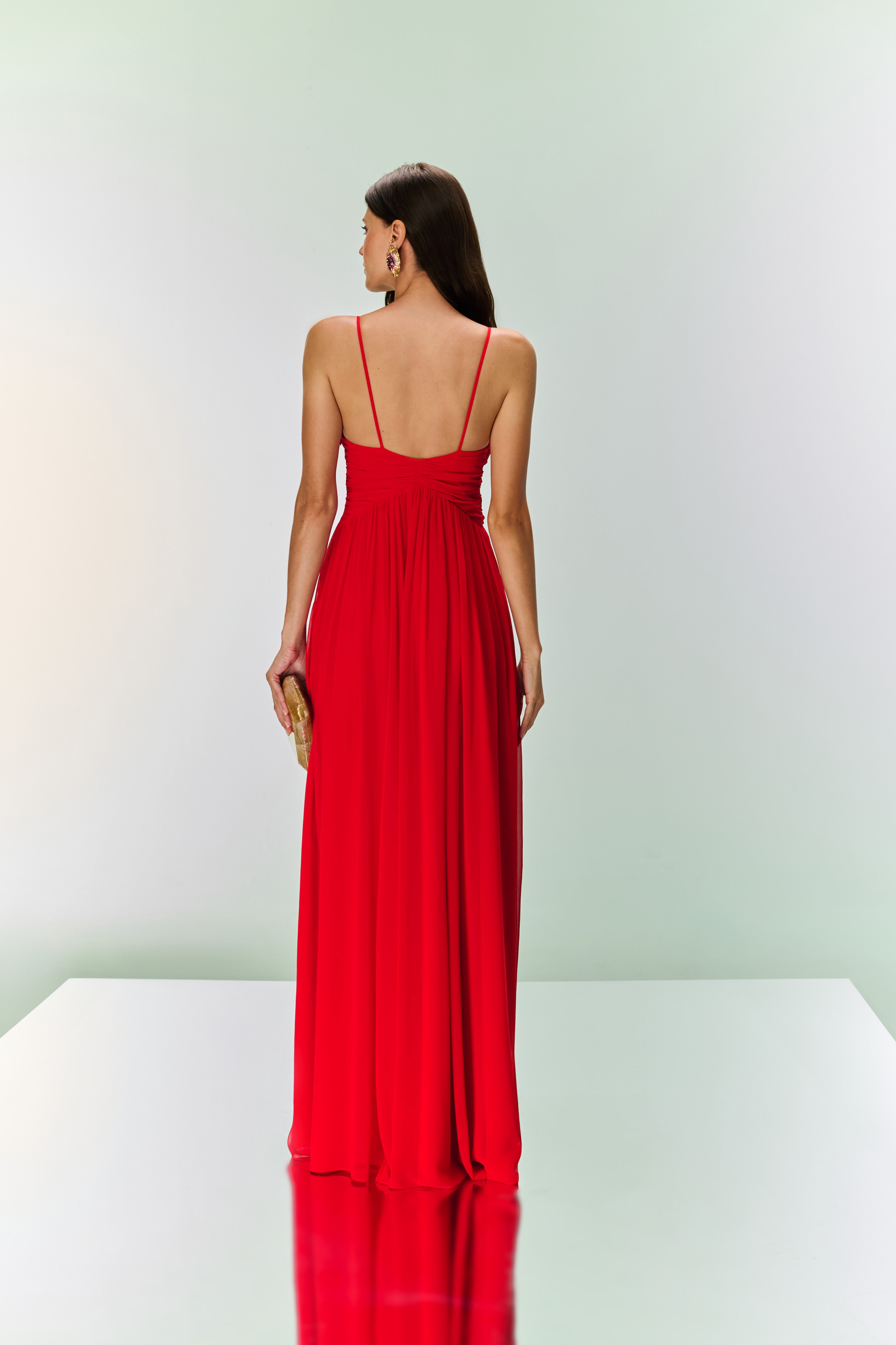 Vestido longo drapeado vermelho TD