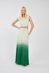 TD Green Long Polka Dot Dress With Waist Cutouts