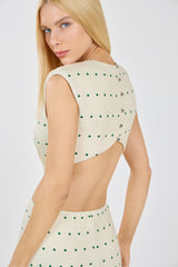 TD Green Long Polka Dot Dress With Waist Cutouts