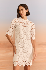 SK White Short Tulip Lace Dress