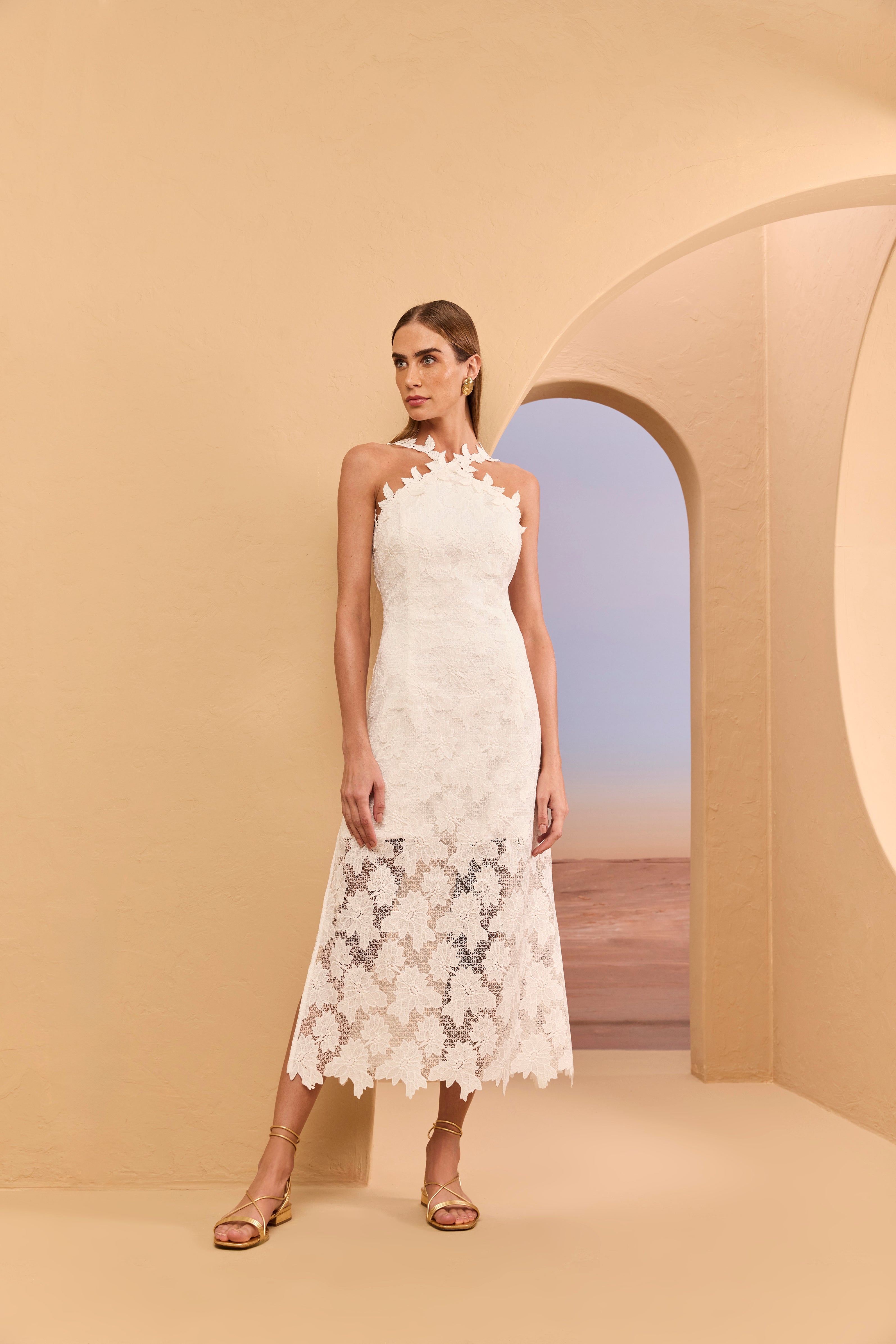 SK White Midi Lace Dress