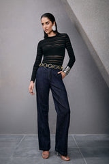 TD Striped Black Blouse