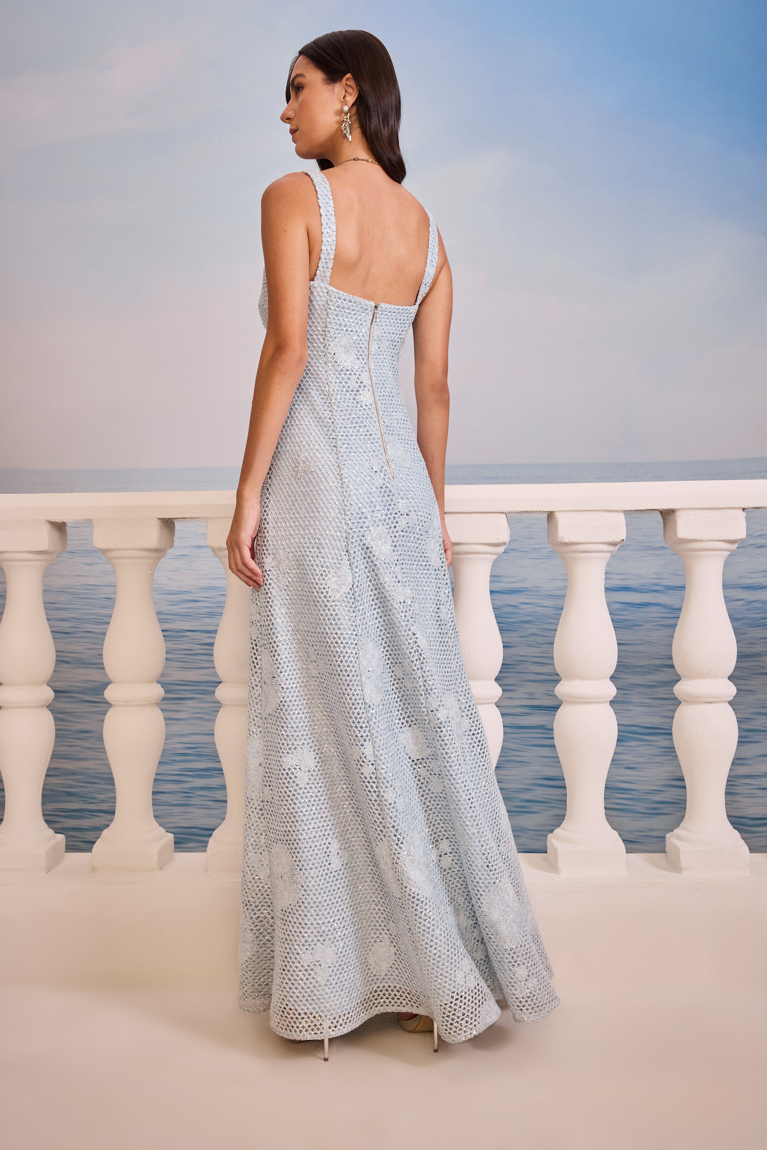 SK Long Lace Blue Dress