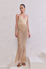 TD Beige Fringe Set With Skirt