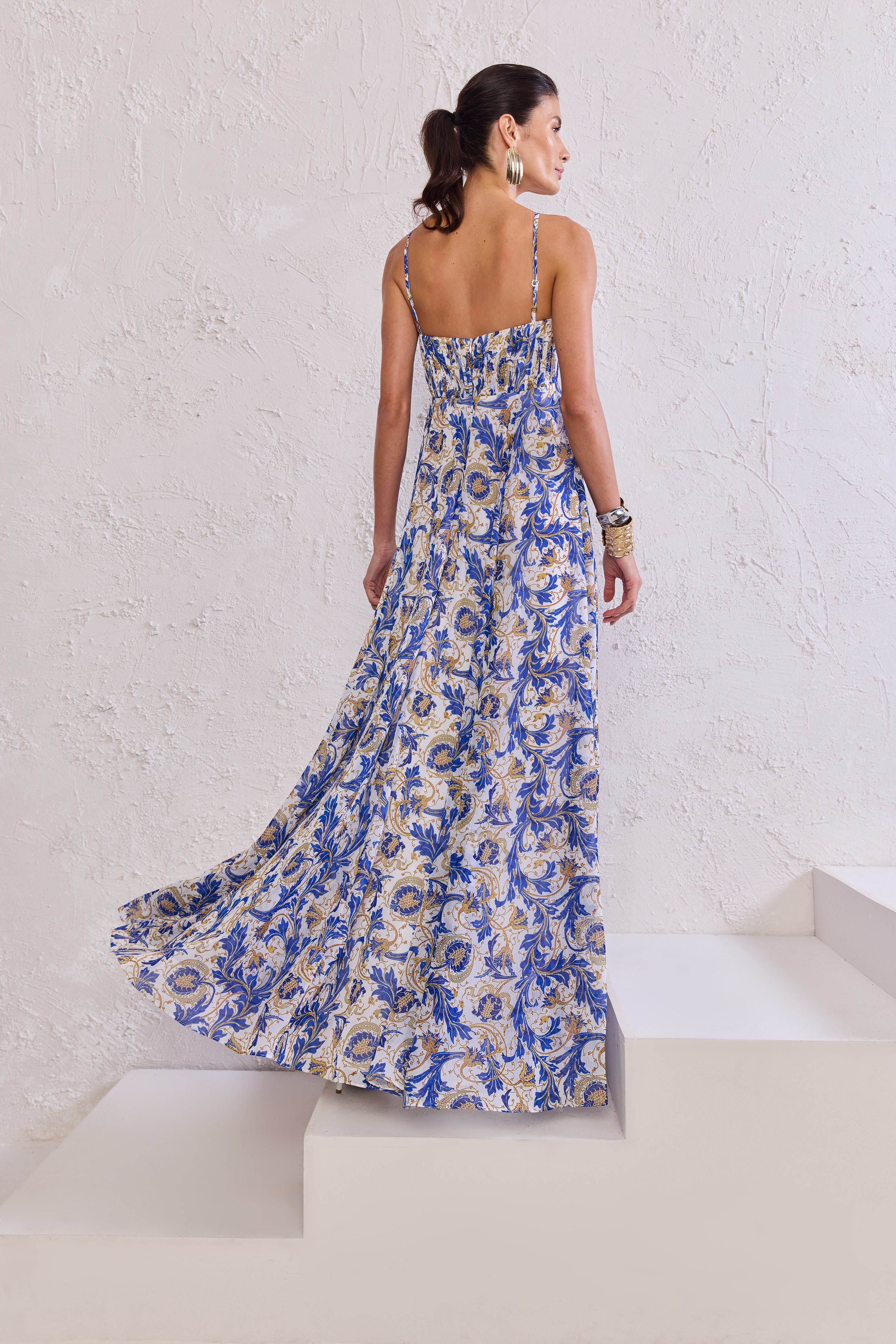 TD Blue Printed Long Dress