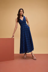 TD Checkered Blue Midi Dress
