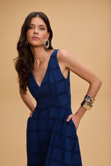 TD Checkered Blue Midi Dress