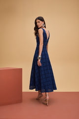 TD Checkered Blue Midi Dress