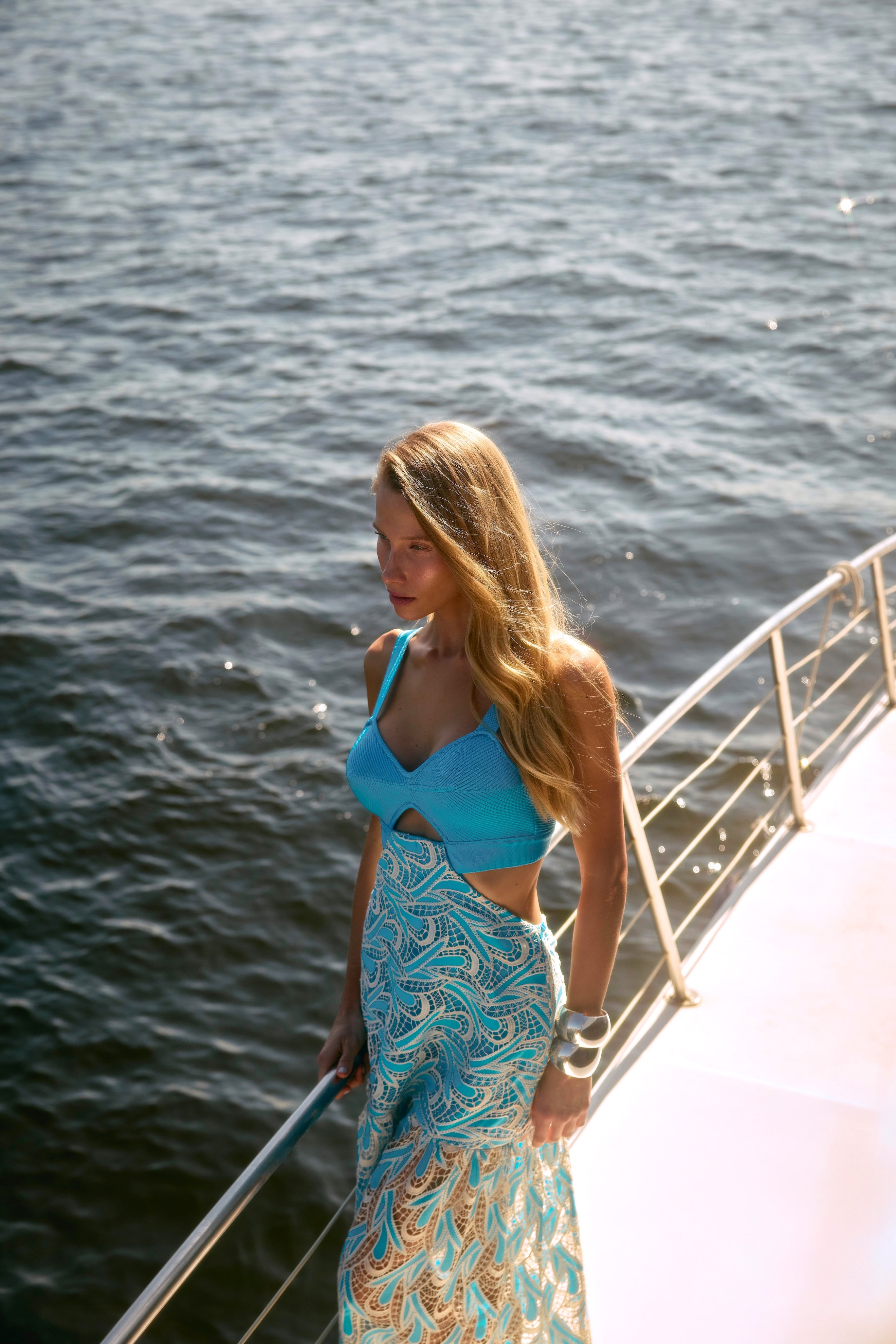 SK Blue Midi Lace Dress