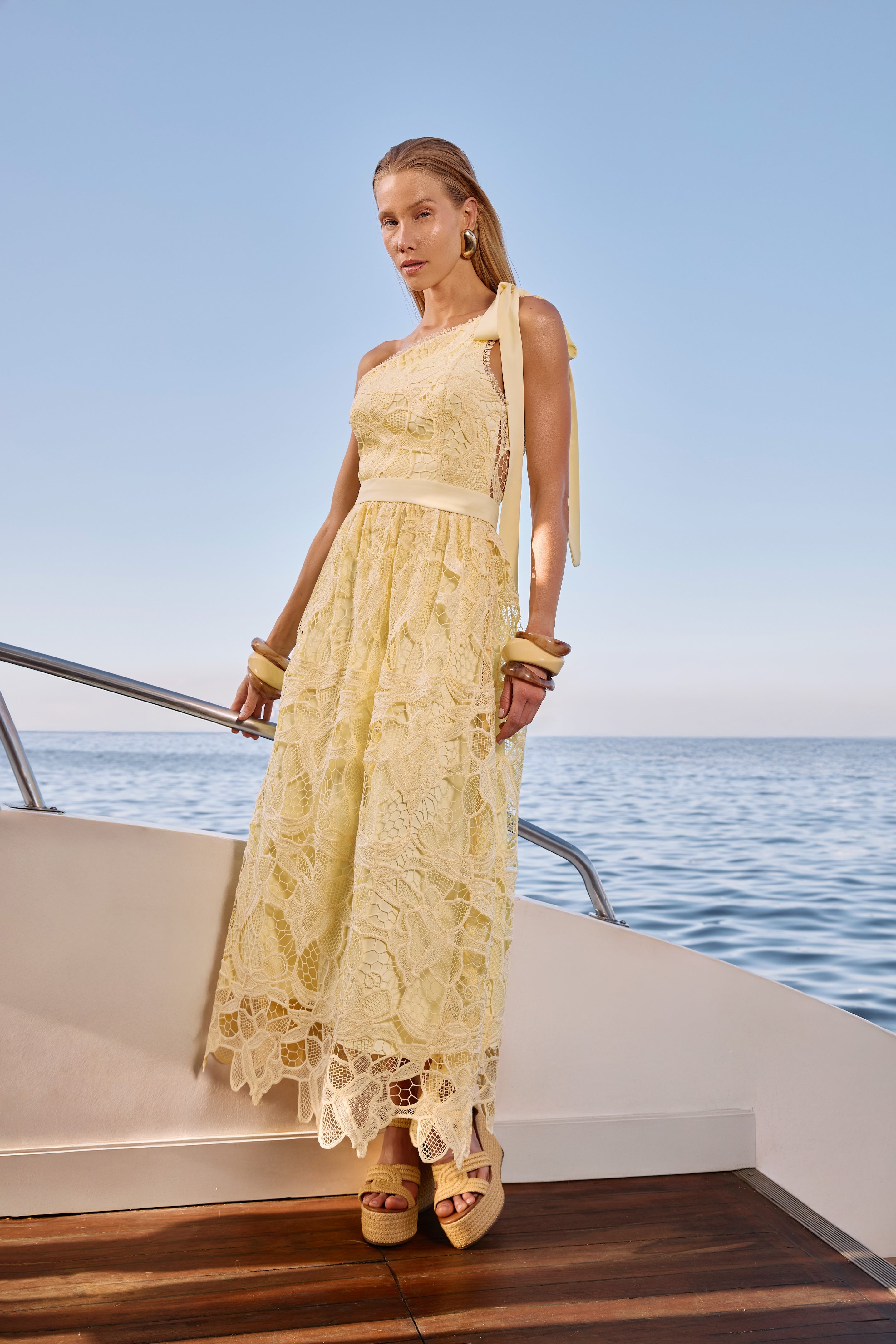 SK Lace Yellow Midi Dress